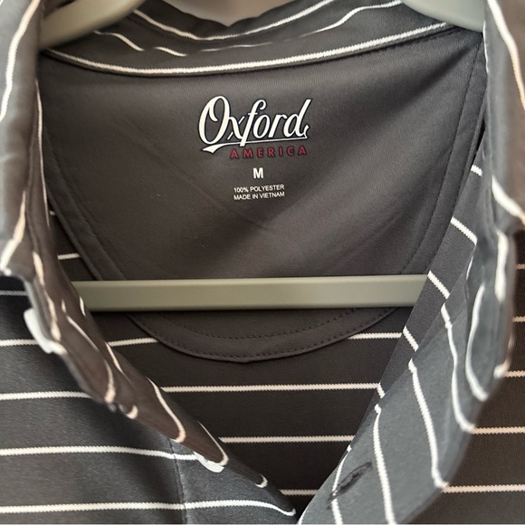 OXFORD AMERICA SEA SCAPE GOLF LINKS MENS MEDIUM POLO GREY WHITE STRIPES - Picture 3 of 14